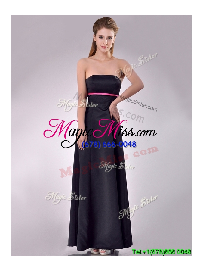 wholesale classical black ankle length dama dress with hot pink belt