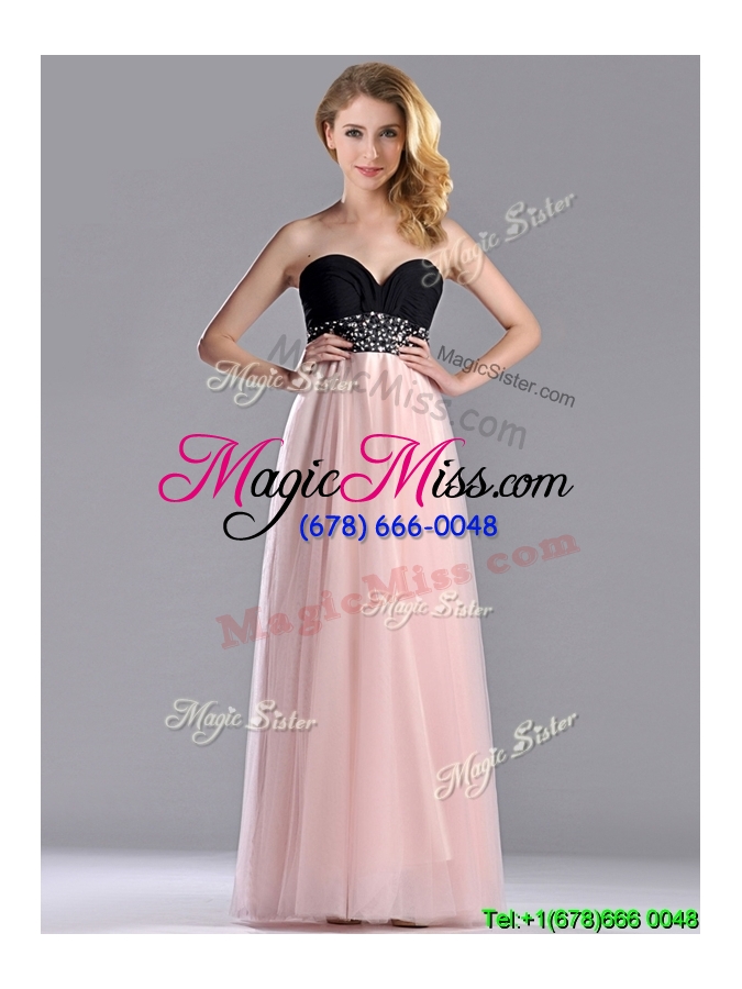 wholesale modern empire beaded and ruched cheap dress in baby pink and black