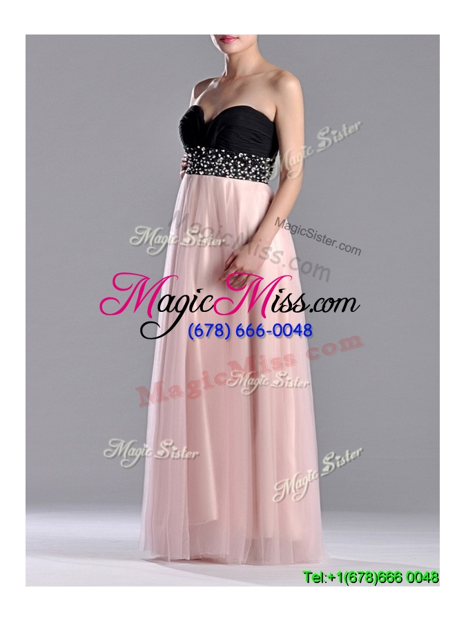 wholesale modern empire beaded and ruched cheap dress in baby pink and black