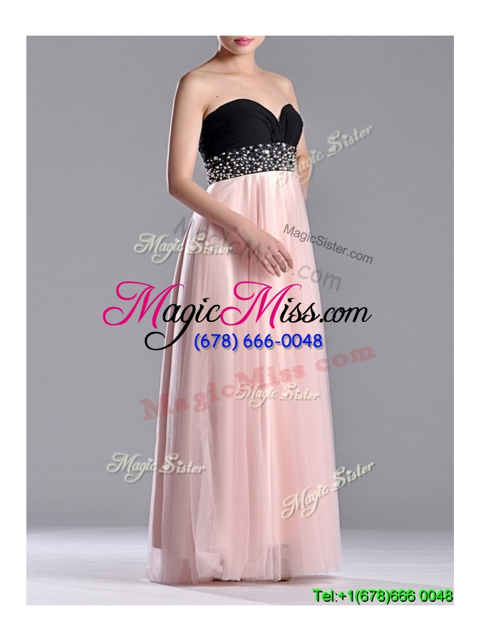 wholesale modern empire beaded and ruched cheap dress in baby pink and black