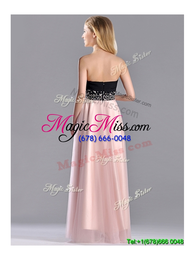 wholesale modern empire beaded and ruched cheap dress in baby pink and black