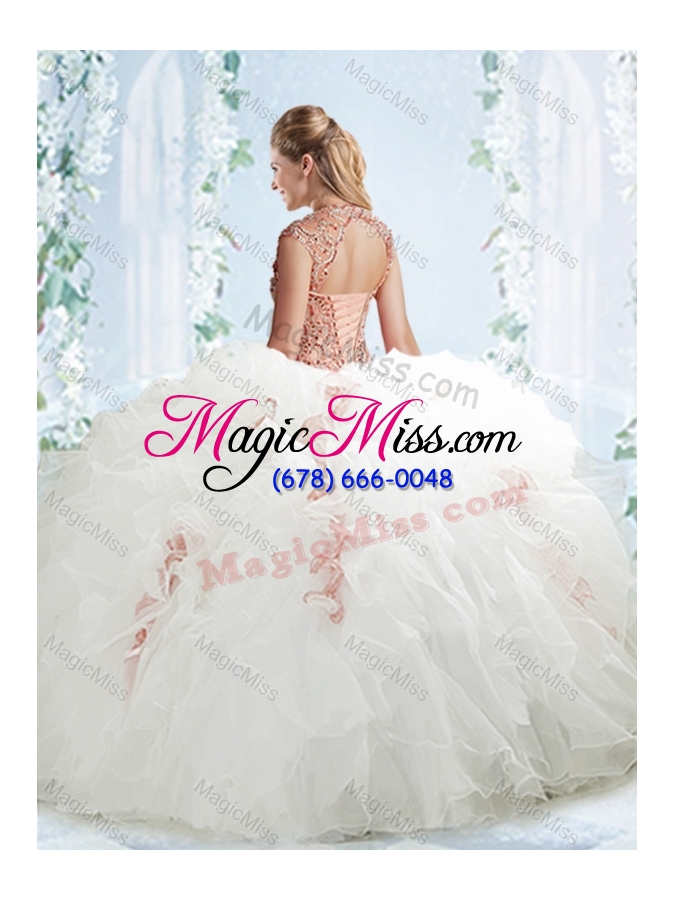 wholesale classical organza white detachable sweet 16 gowns with beading and ruffles