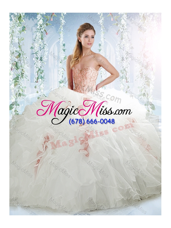 wholesale classical organza white detachable sweet 16 gowns with beading and ruffles