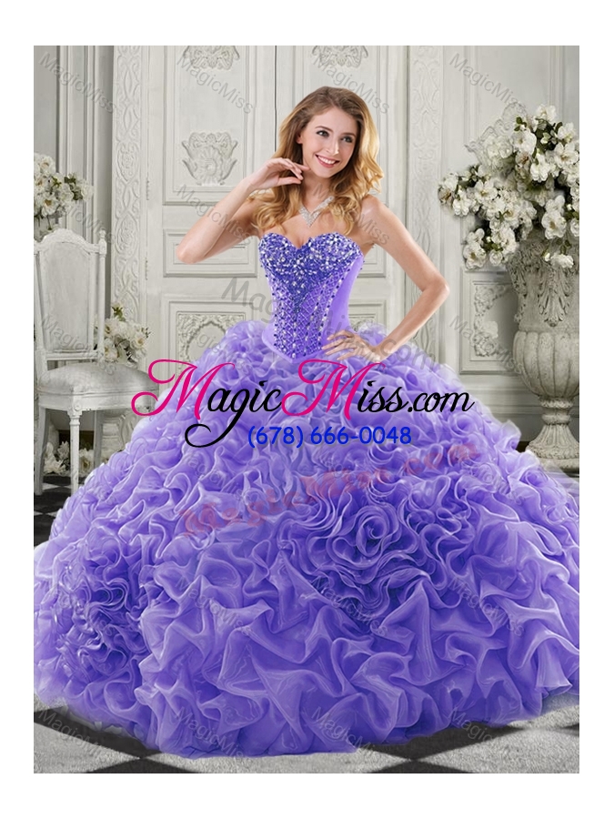 wholesale new style organza lavender sweet 16 dress with beading and ruffles