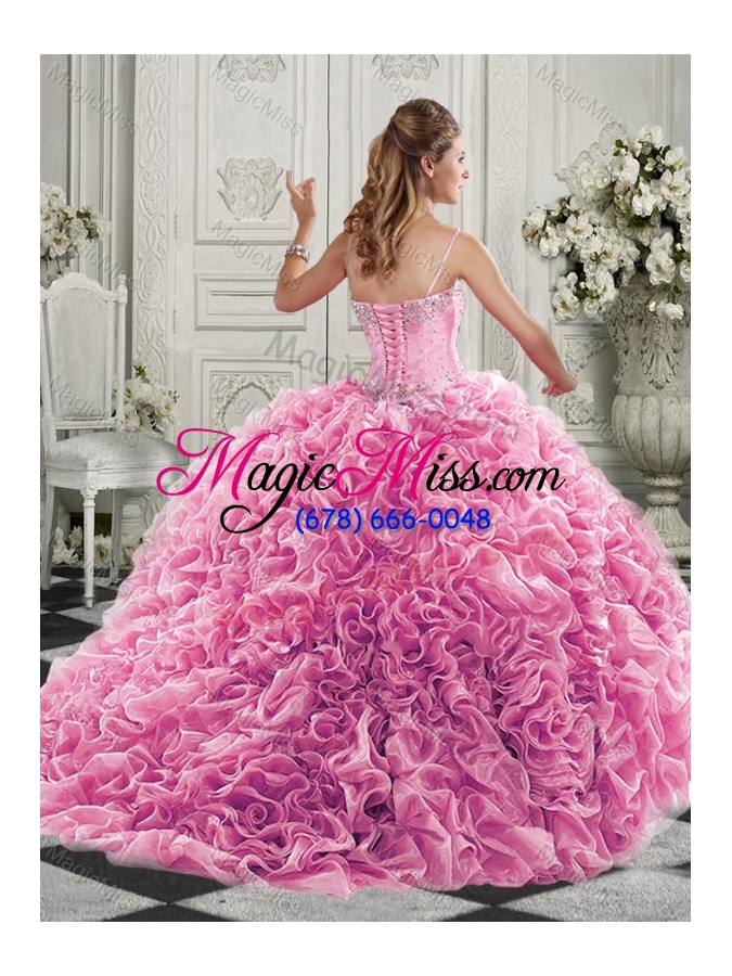 wholesale luxurious organza champagne sweet sixteen dress with beading and ruffles