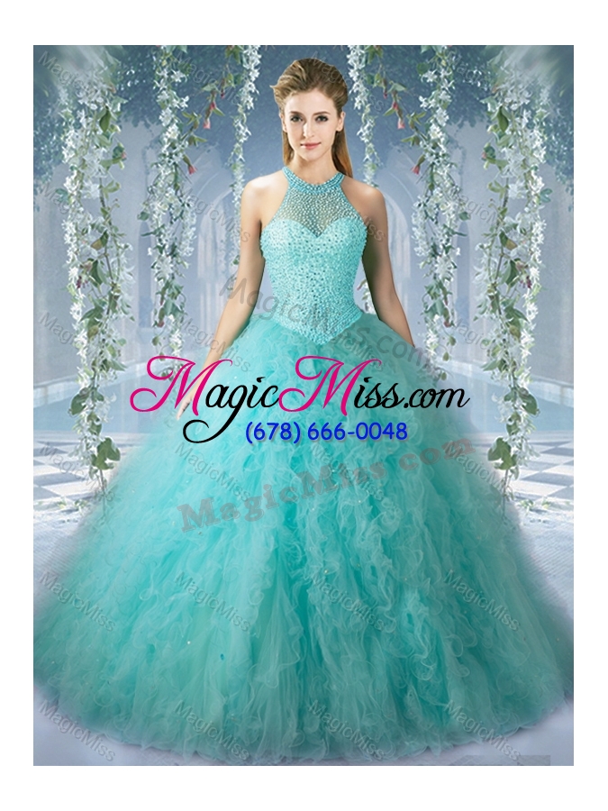 wholesale sweet sixteen dress with beaded decorated bodice and high neck