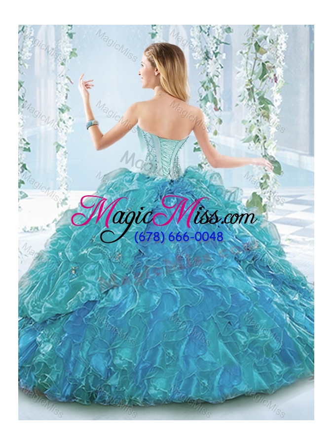 wholesale beautiful organza blue unique quinceanera dresses  with ruffles and beading