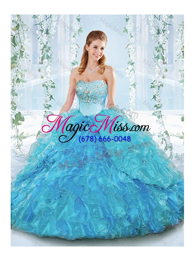 wholesale latest really puffy organza lace up unique quinceanera dresses  in blue