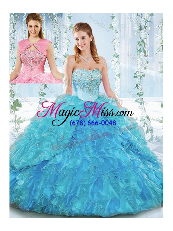 wholesale latest really puffy organza lace up unique quinceanera dresses  in blue