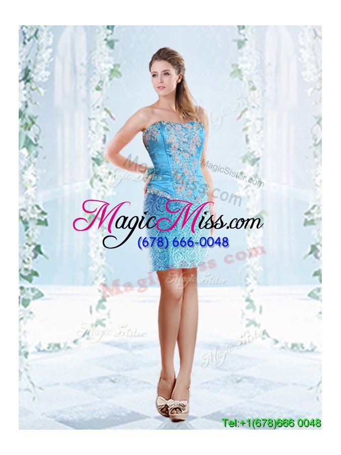 wholesale exquisite applique bodice aqua blue detachable quinceanera gowns in organza