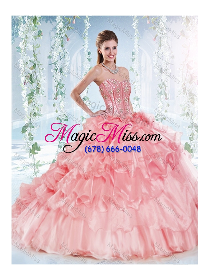 wholesale modest visible boning organza detachable quinceanera dress with beaded bodice