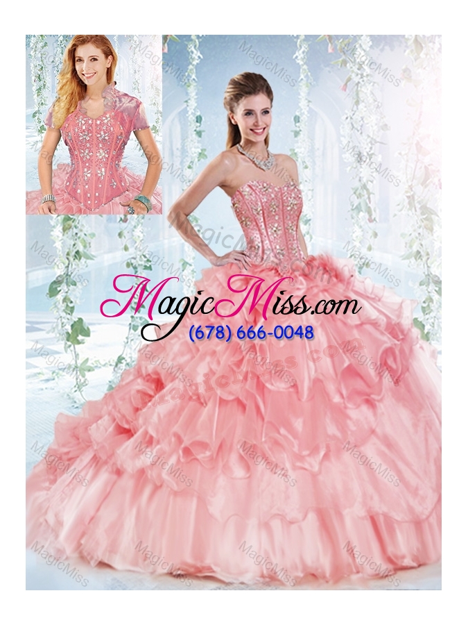 wholesale modest visible boning organza detachable quinceanera dress with beaded bodice