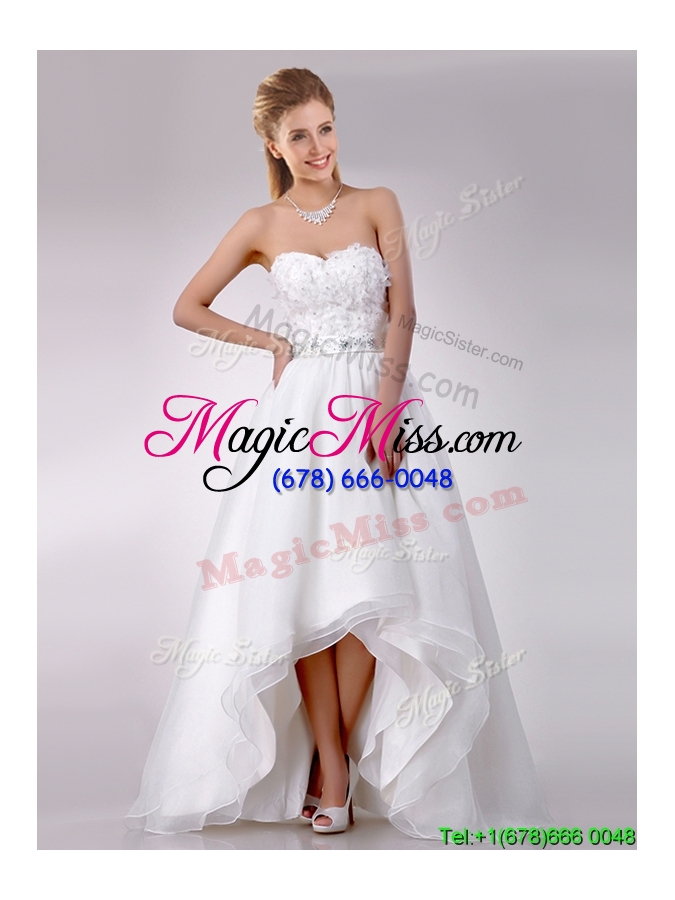 wholesale fashionable high low organza wedding dress with beading