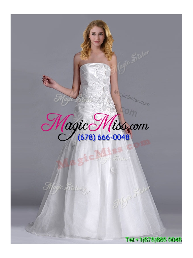 wholesale popular column brush train bridal dress with beading and hand crafted