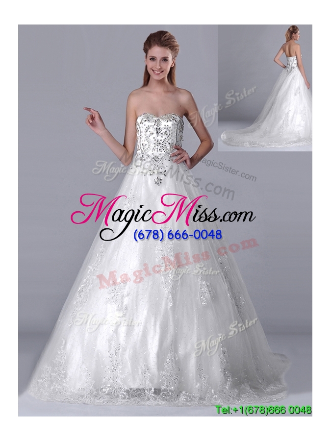 wholesale luxurious strapless princess brush train beaded wedding dress in tulle