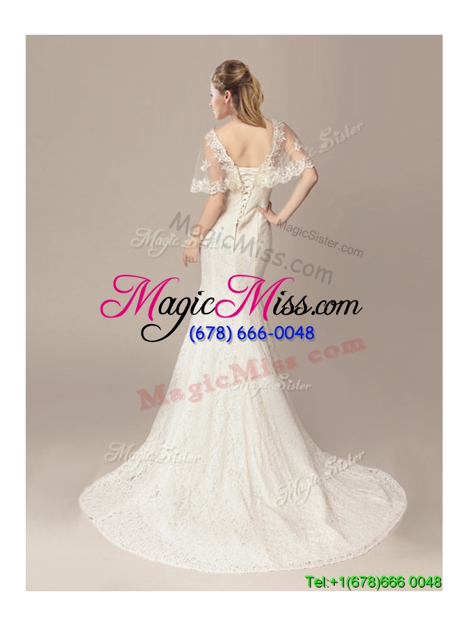 wholesale perfect mermaid v neck court train short sleeves wedding dresses with lace and appliques