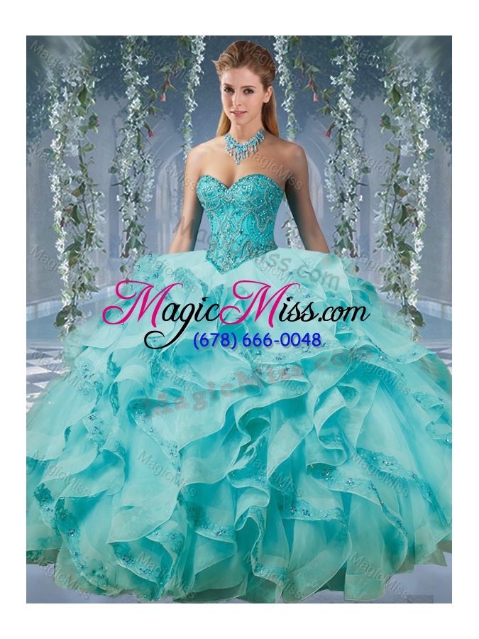 wholesale classical beaded and applique big puffy sweet 15 dress in aqua blue