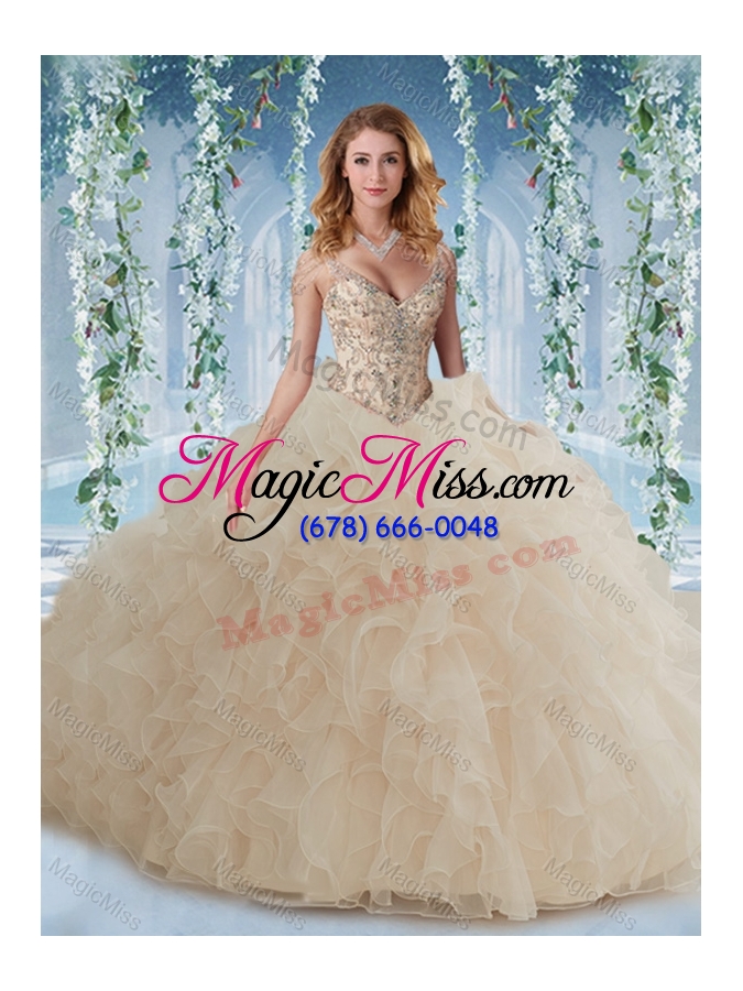 wholesale the super hot beaded decorated cap sleeves sweet fifteen dresses  with deep v neck