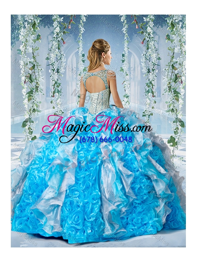 wholesale unique blue and white quinceanera dress in beaded decorated cap sleeves