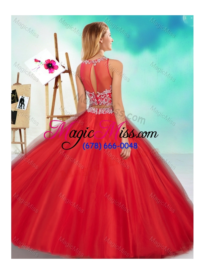 wholesale two piece see through scoop unique quinceanera dress with beading and appliques