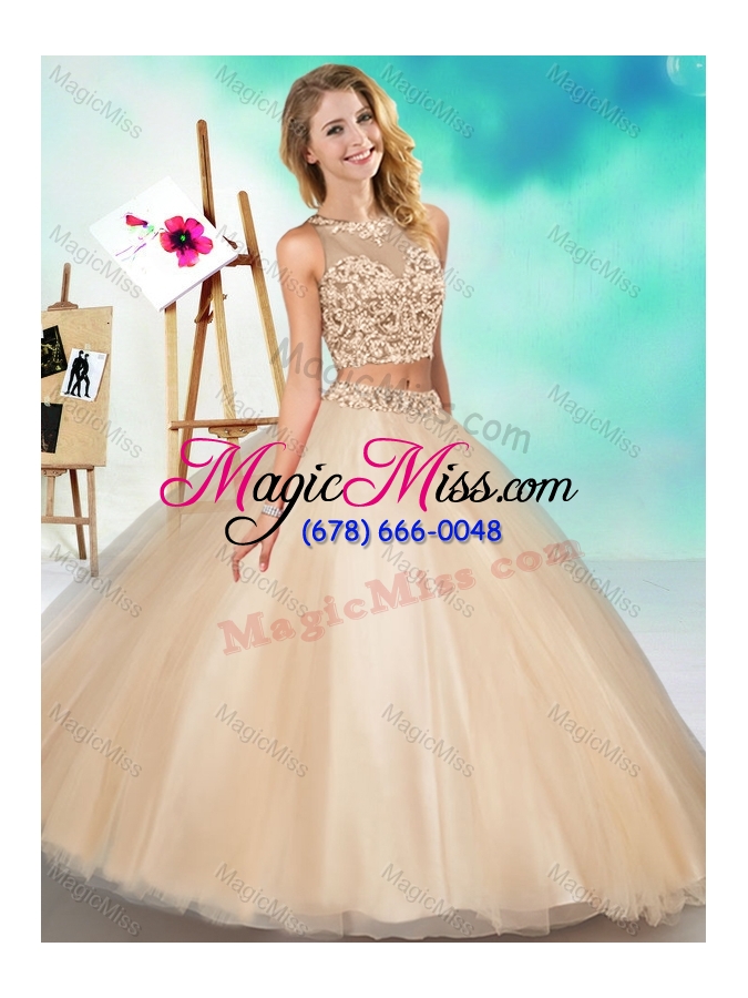 wholesale two piece see through scoop unique quinceanera dress with beading and appliques