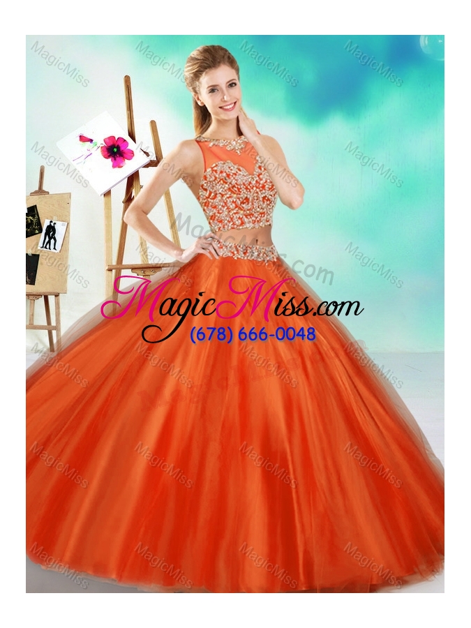 wholesale two piece see through scoop unique quinceanera dress with beading and appliques