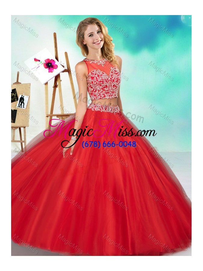 wholesale two piece see through scoop unique quinceanera dress with beading and appliques