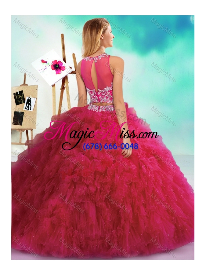 wholesale classical beaded and ruffled fuchsia vestidos de quinceanera  with see through