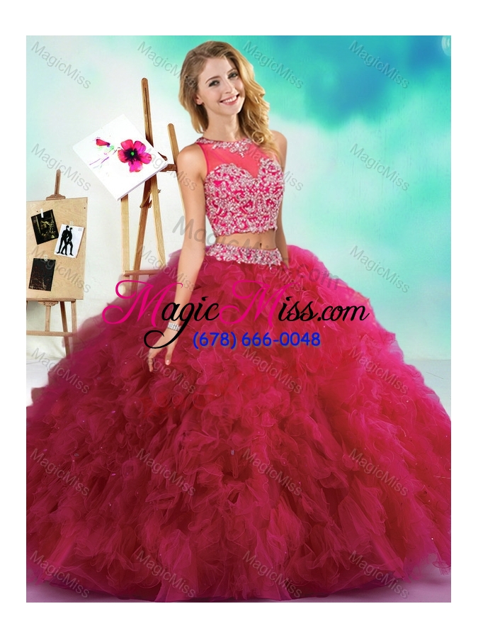 wholesale classical beaded and ruffled fuchsia vestidos de quinceanera  with see through