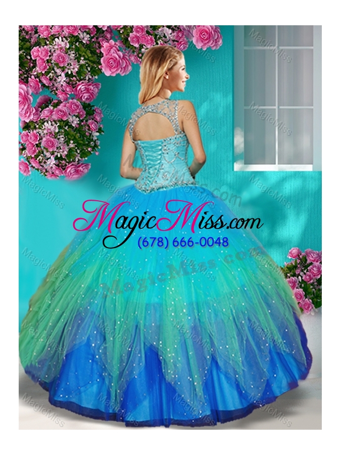 wholesale gorgeous see through beaded scoop quinceanera dress in multi color