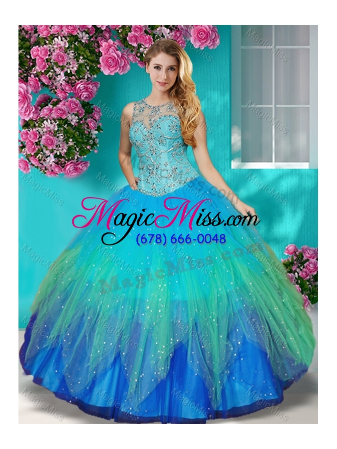 wholesale gorgeous see through beaded scoop quinceanera dress in multi color