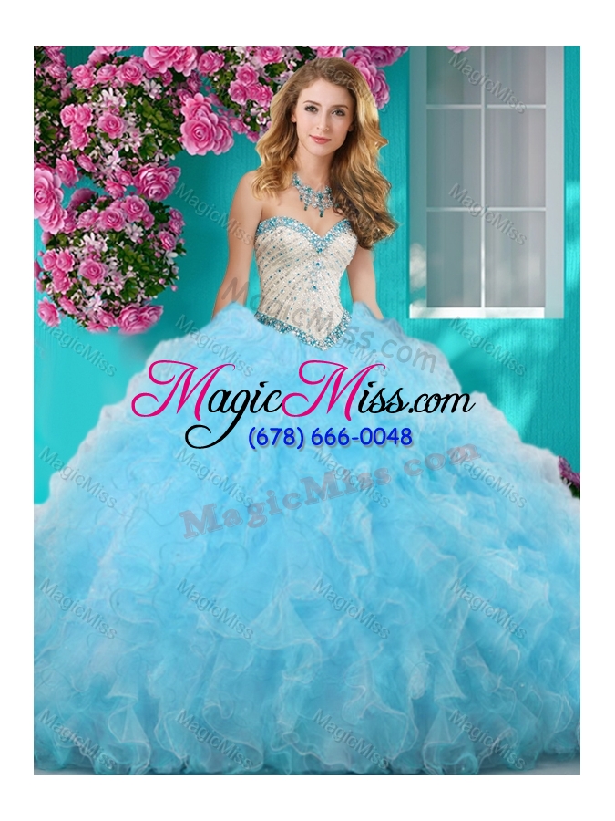 wholesale new style really puffy light blue quinceanera gown with beading and ruffles