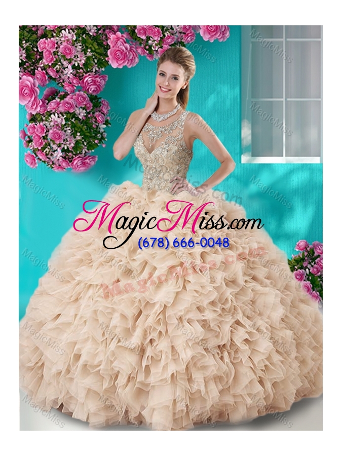 wholesale gorgeous see through beaded scoop quinceanera gown in champagne