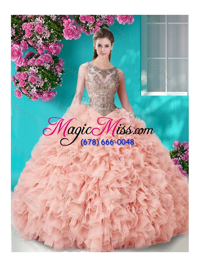 wholesale gorgeous see through beaded scoop quinceanera gown in champagne