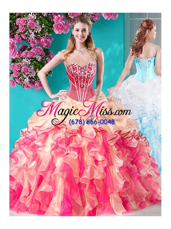 wholesale colorful ball gown sweetheart quinceanera dress with rhinestones and beading