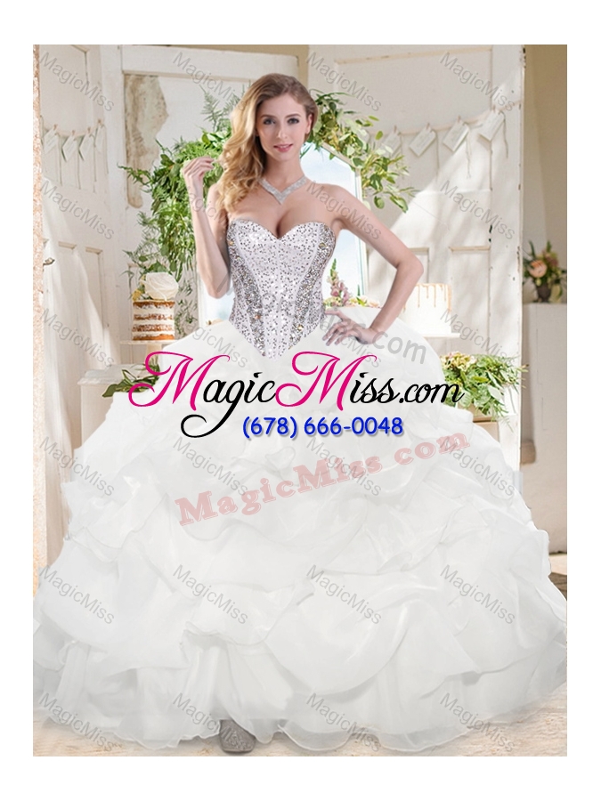 wholesale beautiful ball gown sweetheart organza beading and bubbles quinceanera dress in white