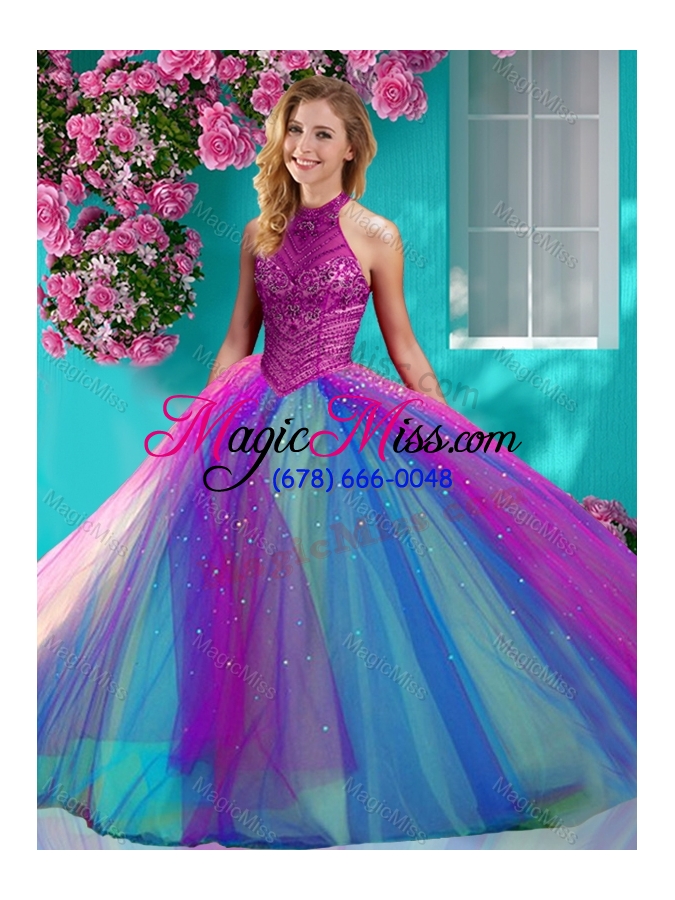 wholesale exclusive halter top really puffy sweet 16 dress with beading and appliques