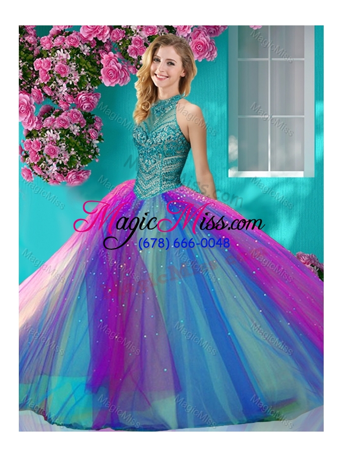 wholesale exclusive halter top really puffy sweet 16 dress with beading and appliques