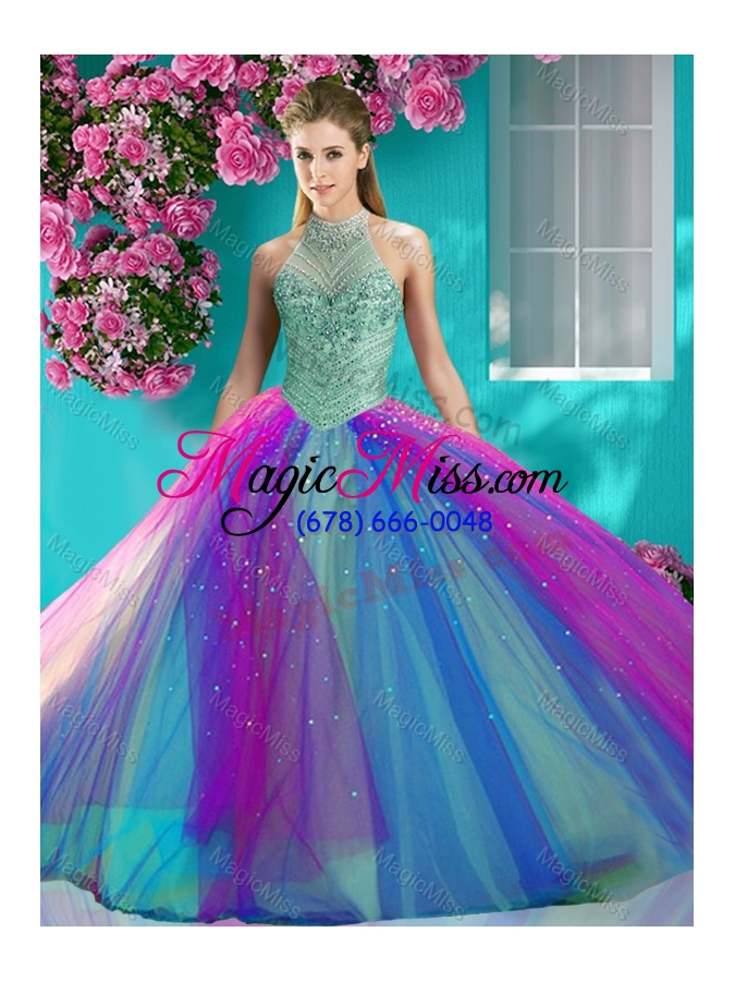 wholesale exclusive halter top really puffy sweet 16 dress with beading and appliques