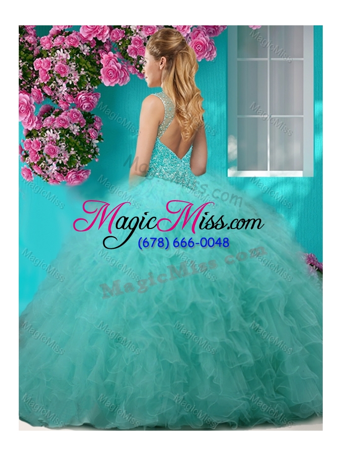 wholesale delicate see through scoop big puffy quinceanera gown with beading and ruffles