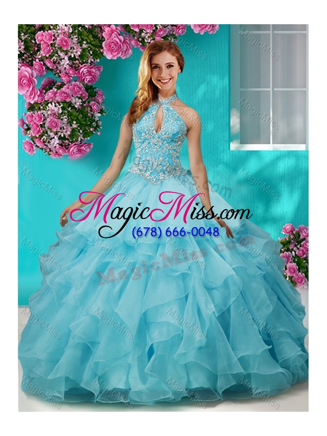 wholesale decent beaded and ruffled layers quinceanera gown with halter top