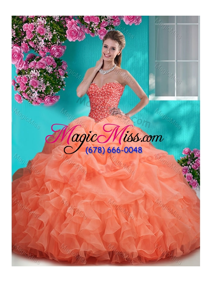 wholesale flirting brush train really puffy quinceanera dress with beading and ruffles