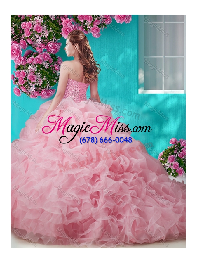 wholesale flirting brush train really puffy quinceanera dress with beading and ruffles