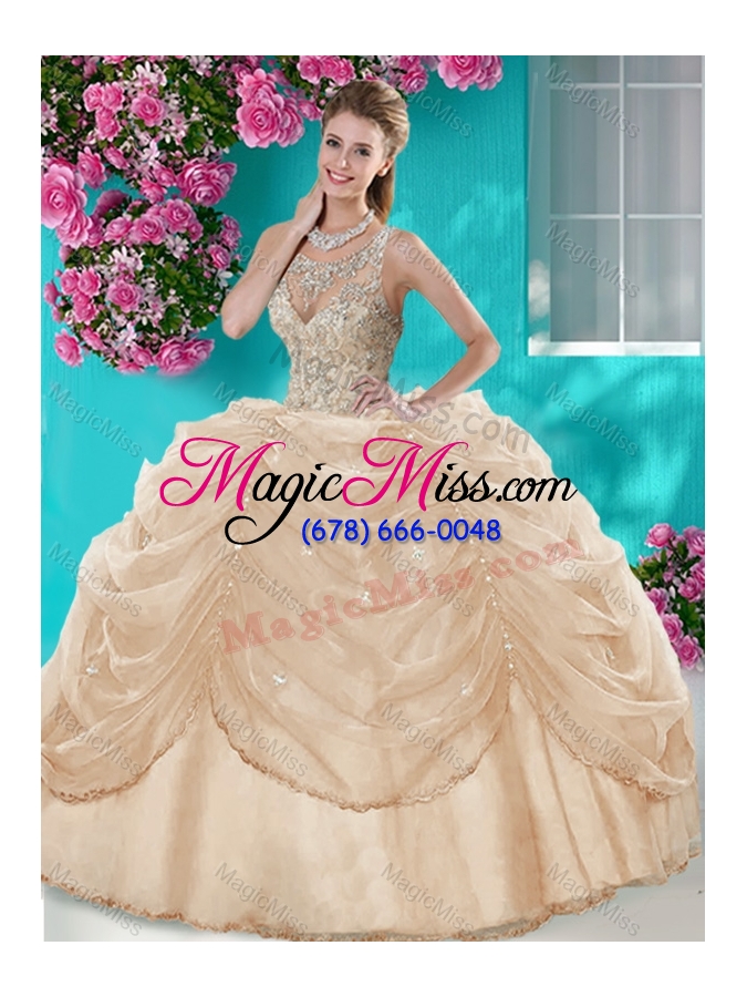 wholesale classical big puffy champagne quinceanera dress with beading and bubbles