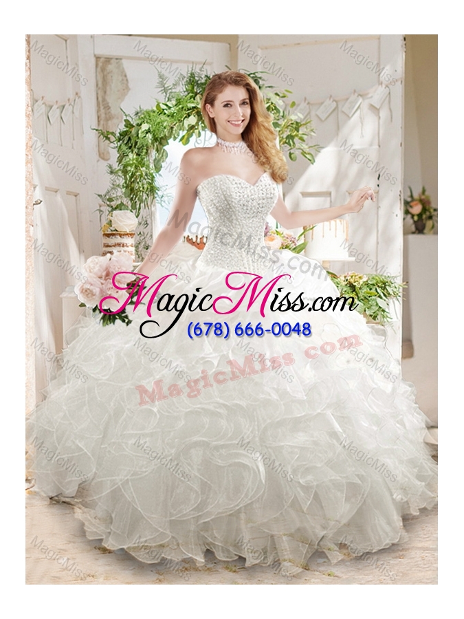 wholesale discount ball gown sweetheart white quinceanera dress with beading and ruffled