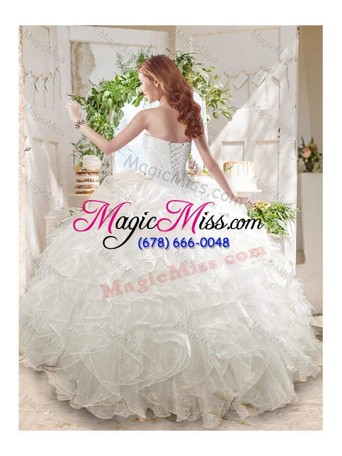 wholesale discount ball gown sweetheart white quinceanera dress with beading and ruffled