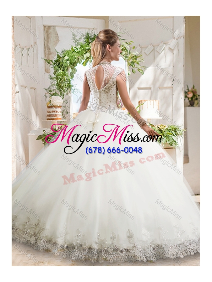 wholesale see through ball gowns high neck lace beaded quinceanera dress with zipper up