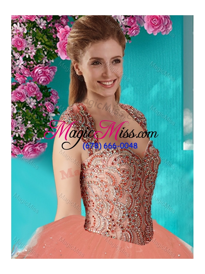 wholesale fashionable beaded and applique quinceanera dress in multi color