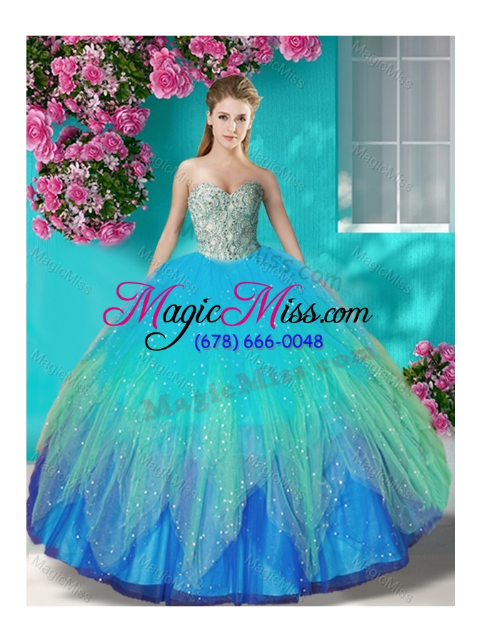 wholesale fashionable beaded and applique quinceanera dress in multi color