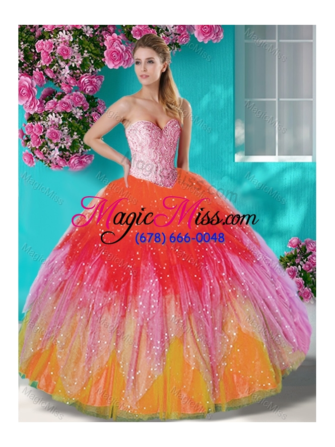 wholesale fashionable beaded and applique quinceanera dress in multi color